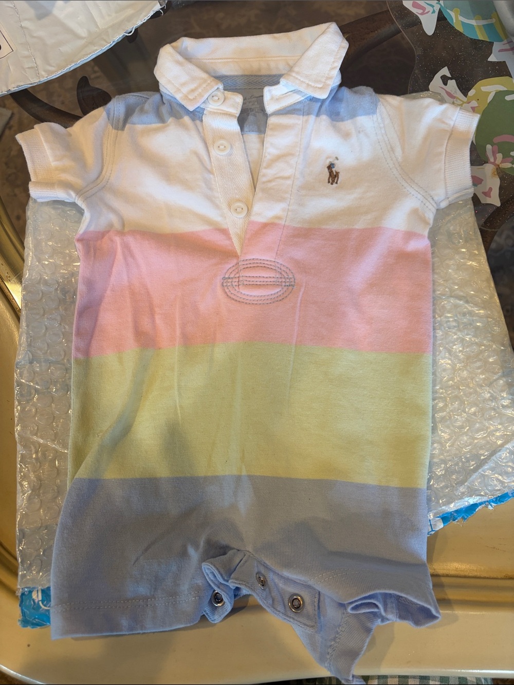Ralph Lauren Pastel Stripe Polo Romper - White, Pink, Yellow, Blue